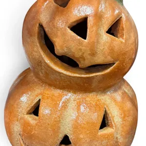 Vintage Terracotta Earthenware Stacked Jack-O’-Lantern Luminary, 18”
