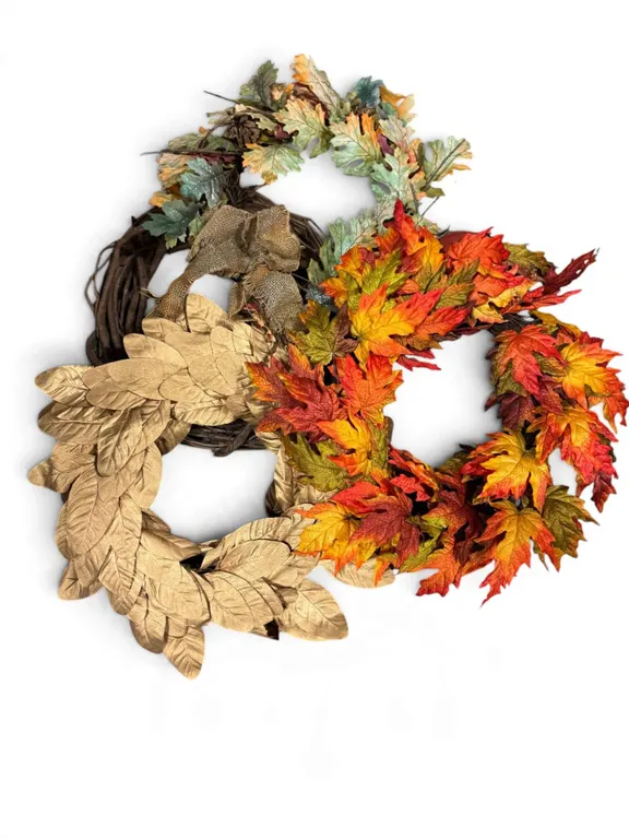 Three Seasonal Decorative Leaf Wreaths