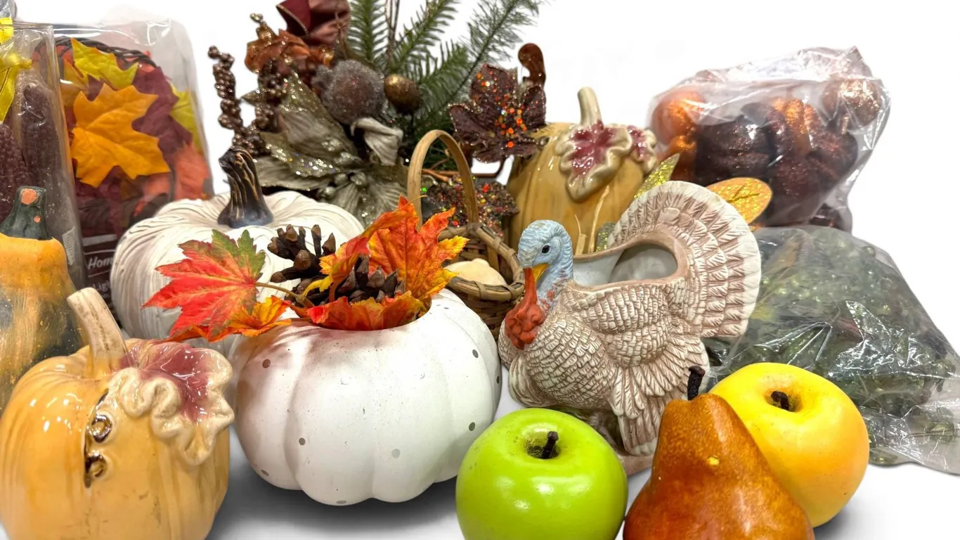 Fall-Themed Decor Lot Featuring Ceramic and Faux Elements