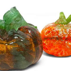 Hand-Blown Glass Pumpkins With Multicolor Designs