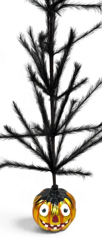 Retired 36" Christopher Radko Shiny Brite Halloween Black Feather Tree with Pumpkin Base