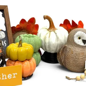 Autumn Harvest Decor Collection Featuring Pumpkins, Owl, and Seasonal Signs