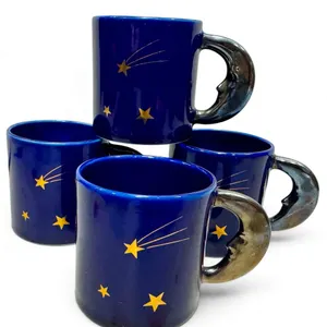 Vintage 1978 Vandor Imports Japan Cobalt Blue Celestial Crescent Moon Mugs Set