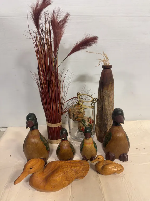 Carved & Painted Wooden Duck Decoys with Rustic Home Décor