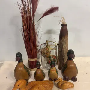 Carved & Painted Wooden Duck Decoys with Rustic Home Décor
