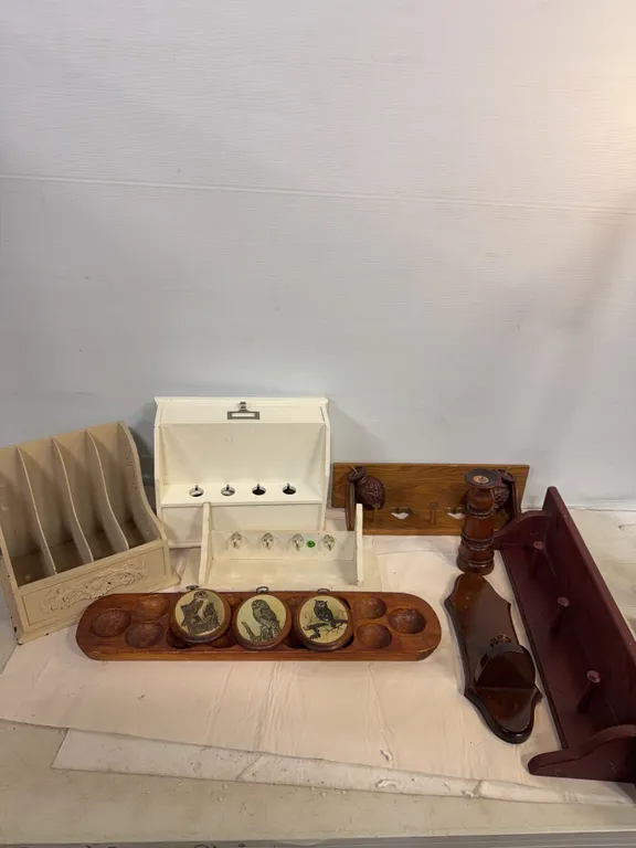 Vintage Wood Wall Racks, Organizers & Owl Coasters