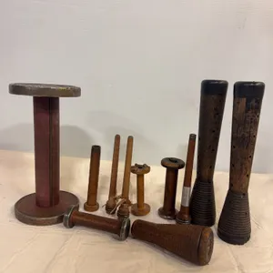 Antique Wooden Textile Spools, Bobbins & Industrial Mill Pieces
