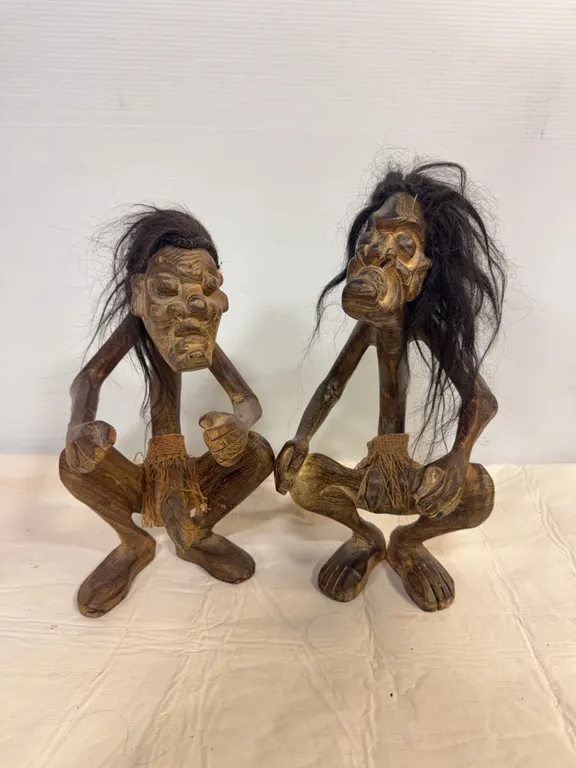 Pair of Hand-Carved Tribal Folk Art Figures