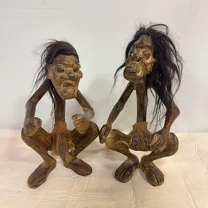 Pair of Hand-Carved Tribal Folk Art Figures