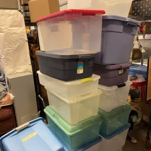 Large Assortment of Plastic Storage Totes & Bins