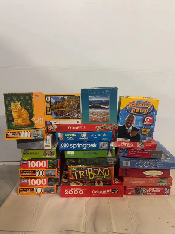 Large Jigsaw Puzzle Collection with Family Feud, Scrabble & Games