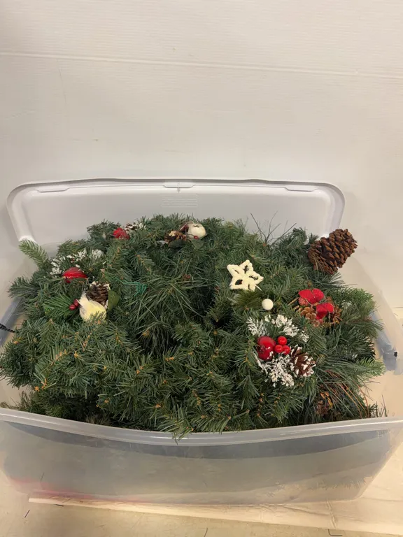 Large Tote of Christmas Wreaths & Holiday Greenery