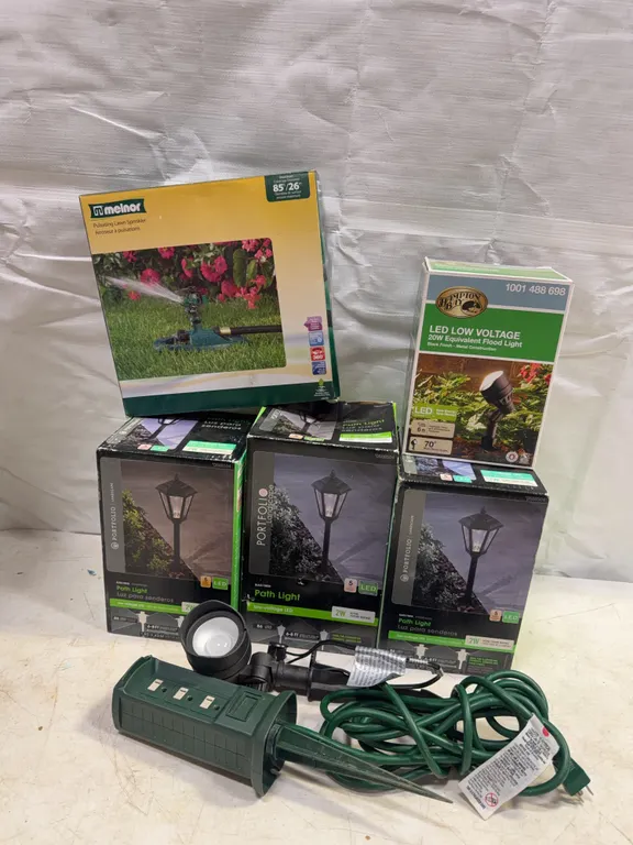 Portfolio LED Landscape Lights, Hampton Bay Floodlight & Lawn Sprinkler