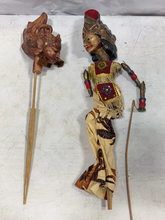 Indonesian Wayang Golek Rod Puppet & Carved Puppet Head