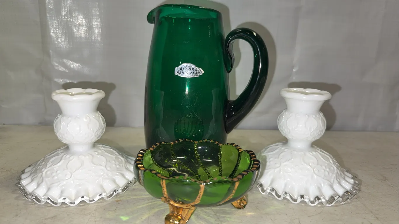 Blenko Handcrafted Green Glass Pitcher & Decorative Glass