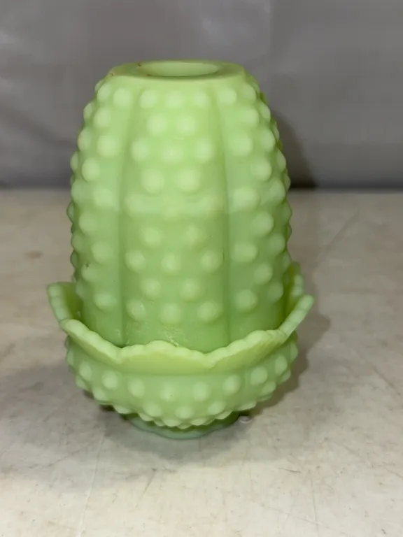 Vintage Fenton Lime Sherbet Satin Uranium Glass Hobnail Fairy Lamp