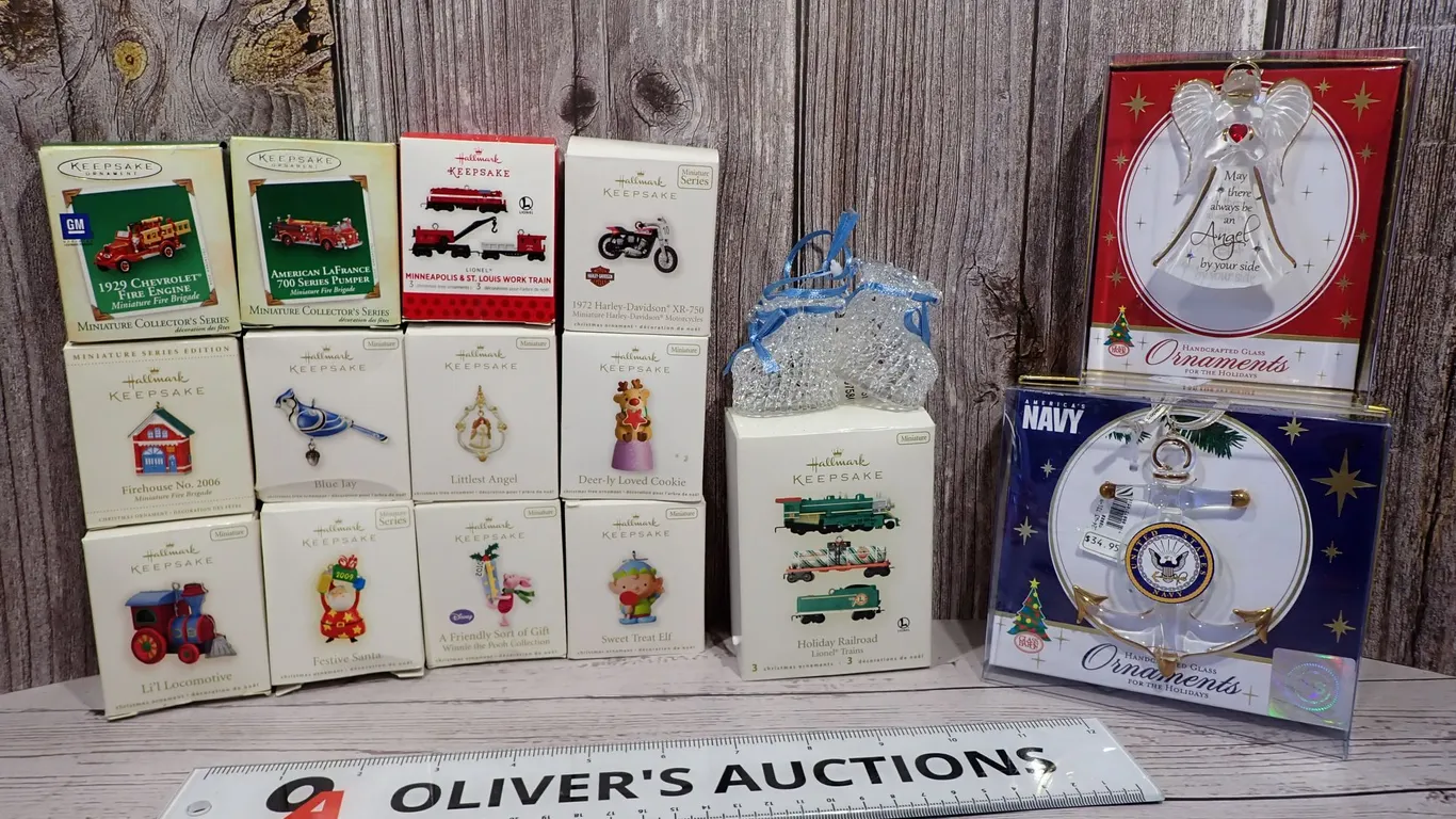 Hallmark Keepsake Miniature Ornaments & Glass Baron Angel & Navy Anchor Lot of 16