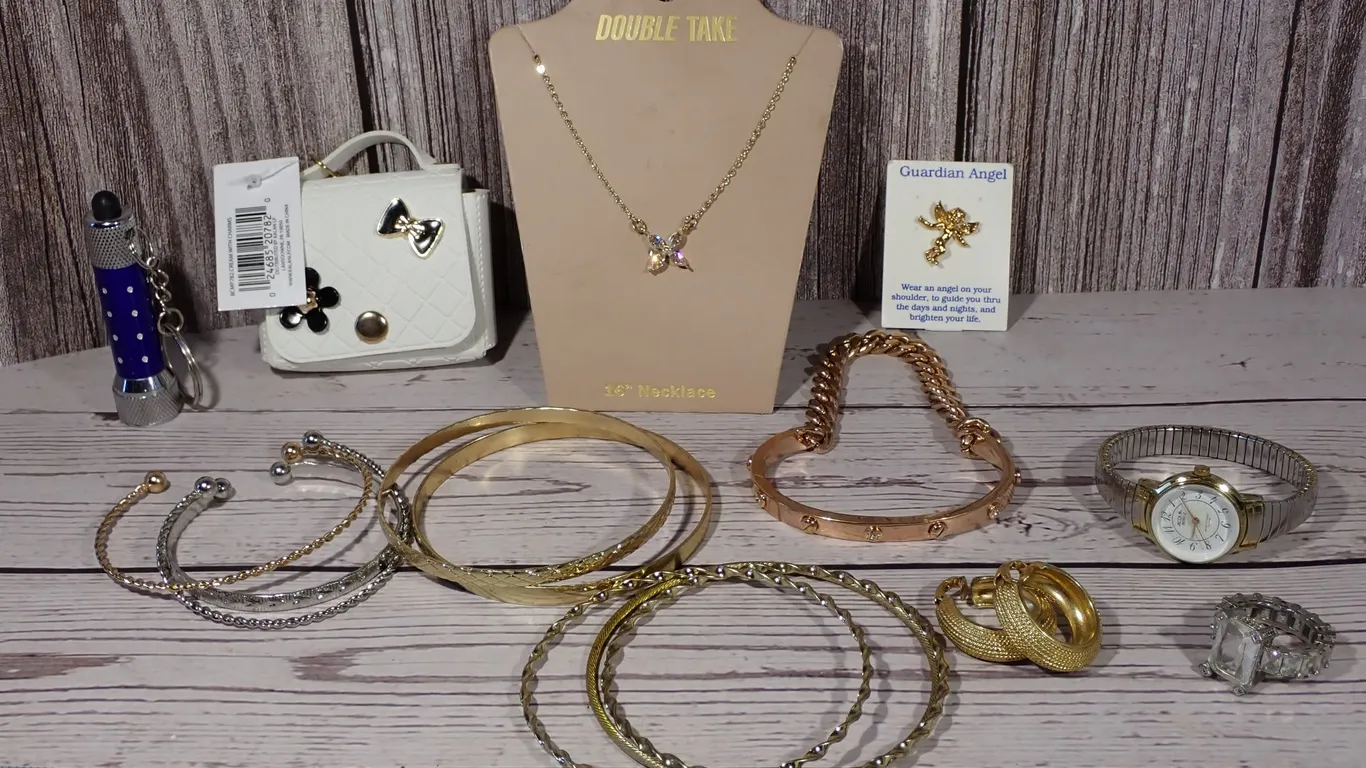 Vintage Timex Acqua Watch, Double Take Necklace & Costume Jewelry Lot