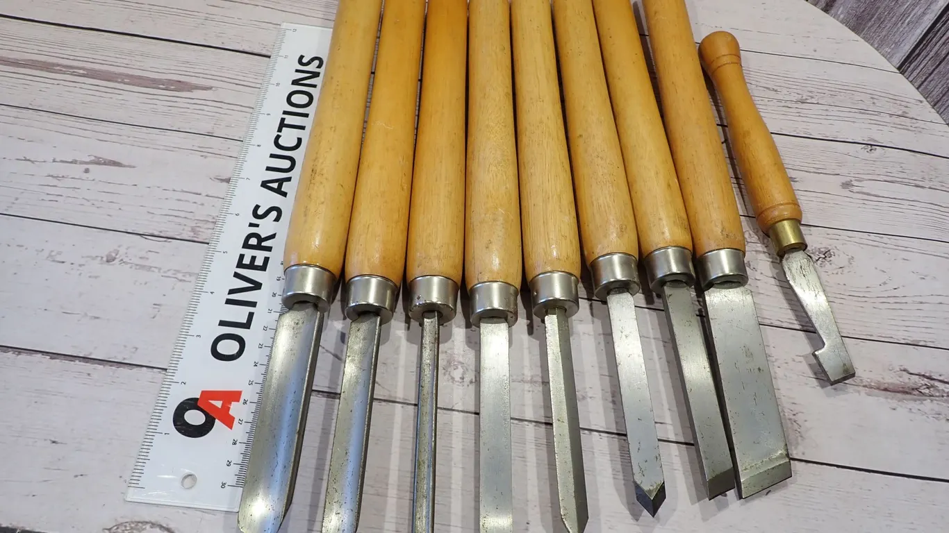 Vintage Wood Lathe Turning Chisel & Carving Tool Hand Lot of 9