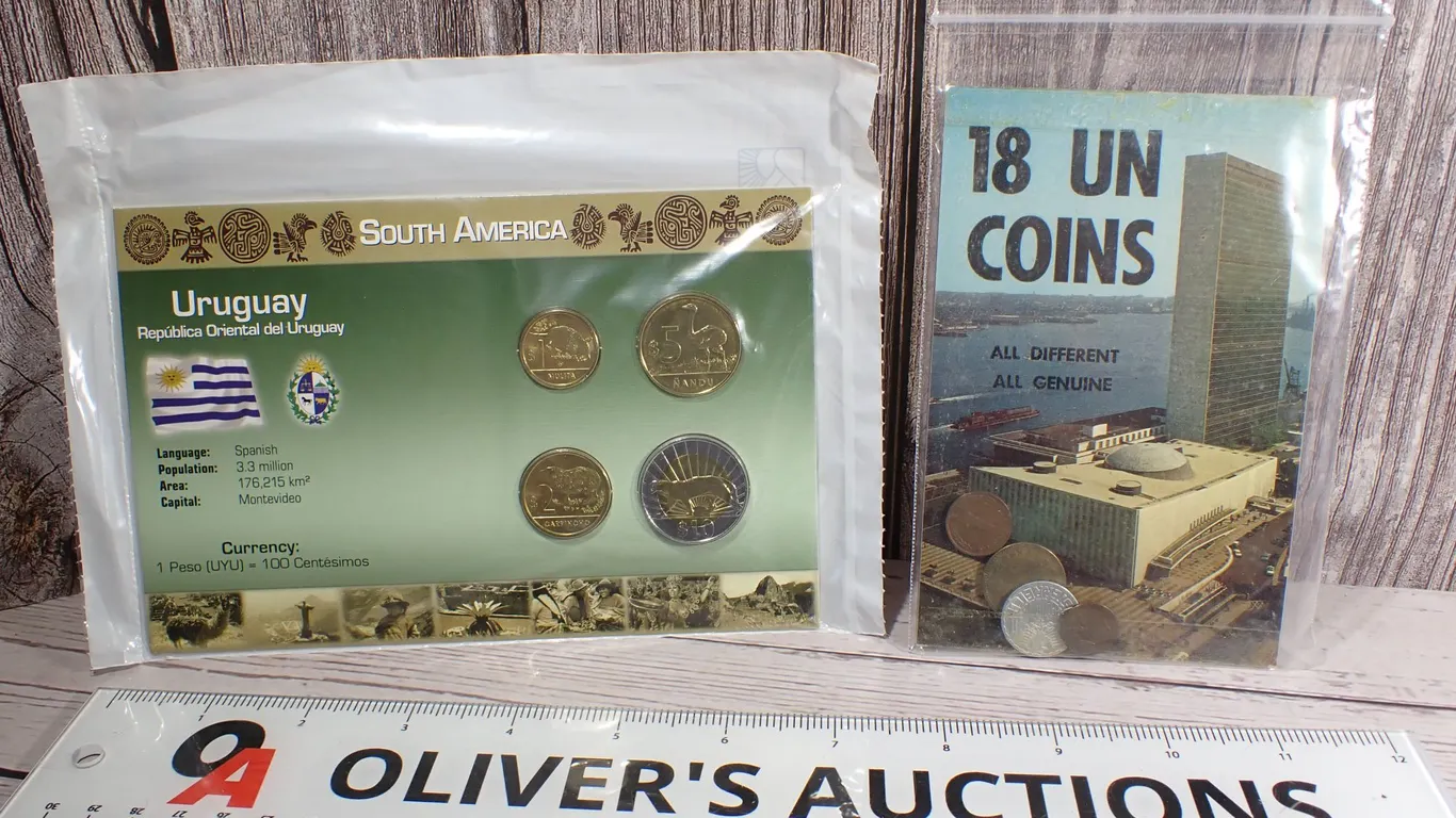 Uruguay Currency Set & 18 UN Coins International Numismatic Collection
