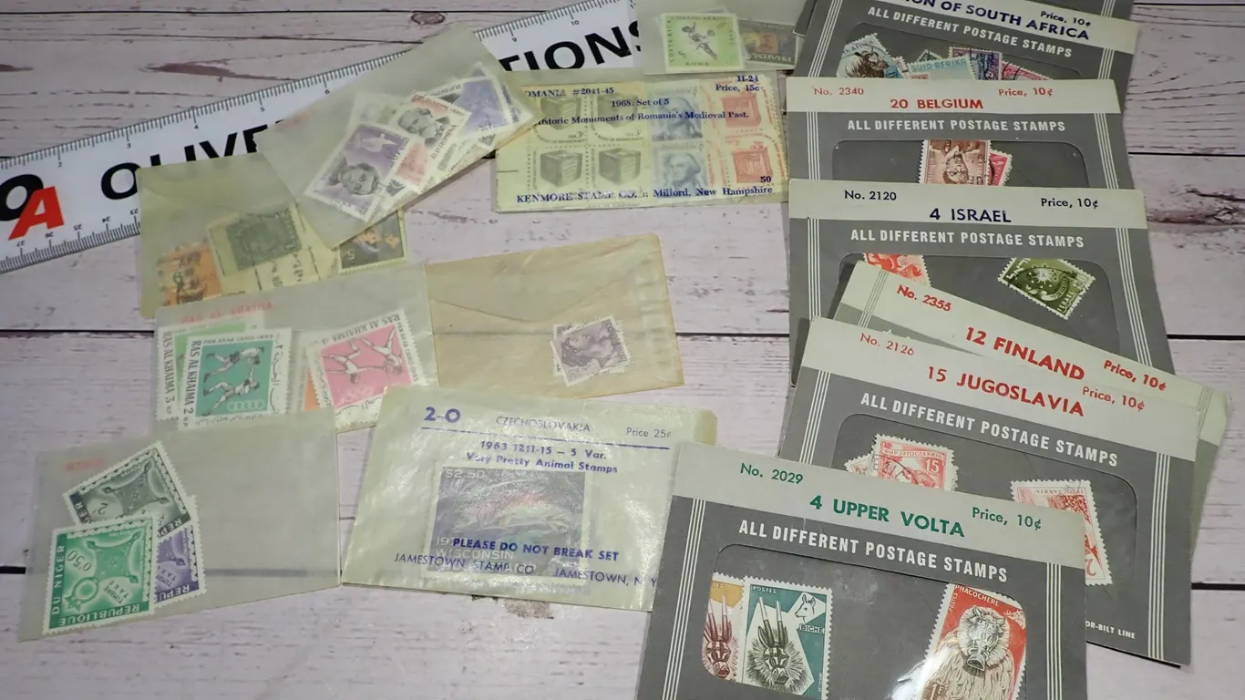 Vintage International Postage Stamp Collection & U.S. State Revenue Sheets