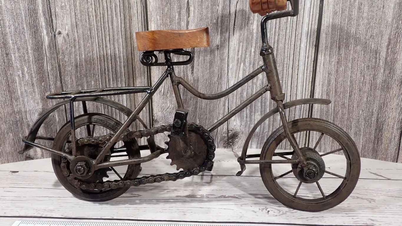 Handcrafted Articulated Iron & Wood Bicycle Sculptural Figurine