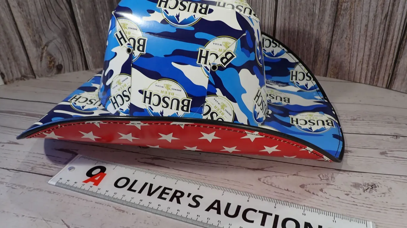 Busch Light Blue Camouflage Patriotic Stars Upcycled Cowboy Hat