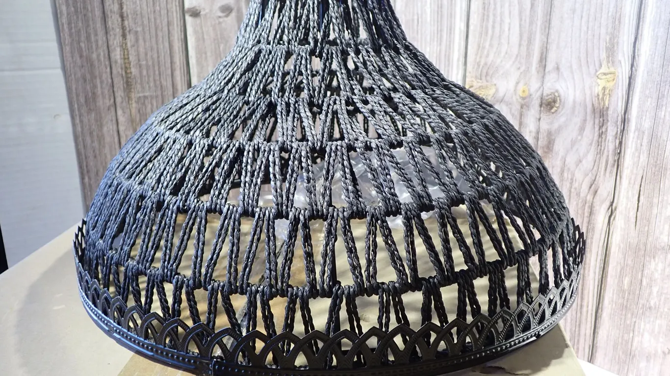 ANQIANYUE Hand-Woven Black Rattan Dome Pendant Light Fixture