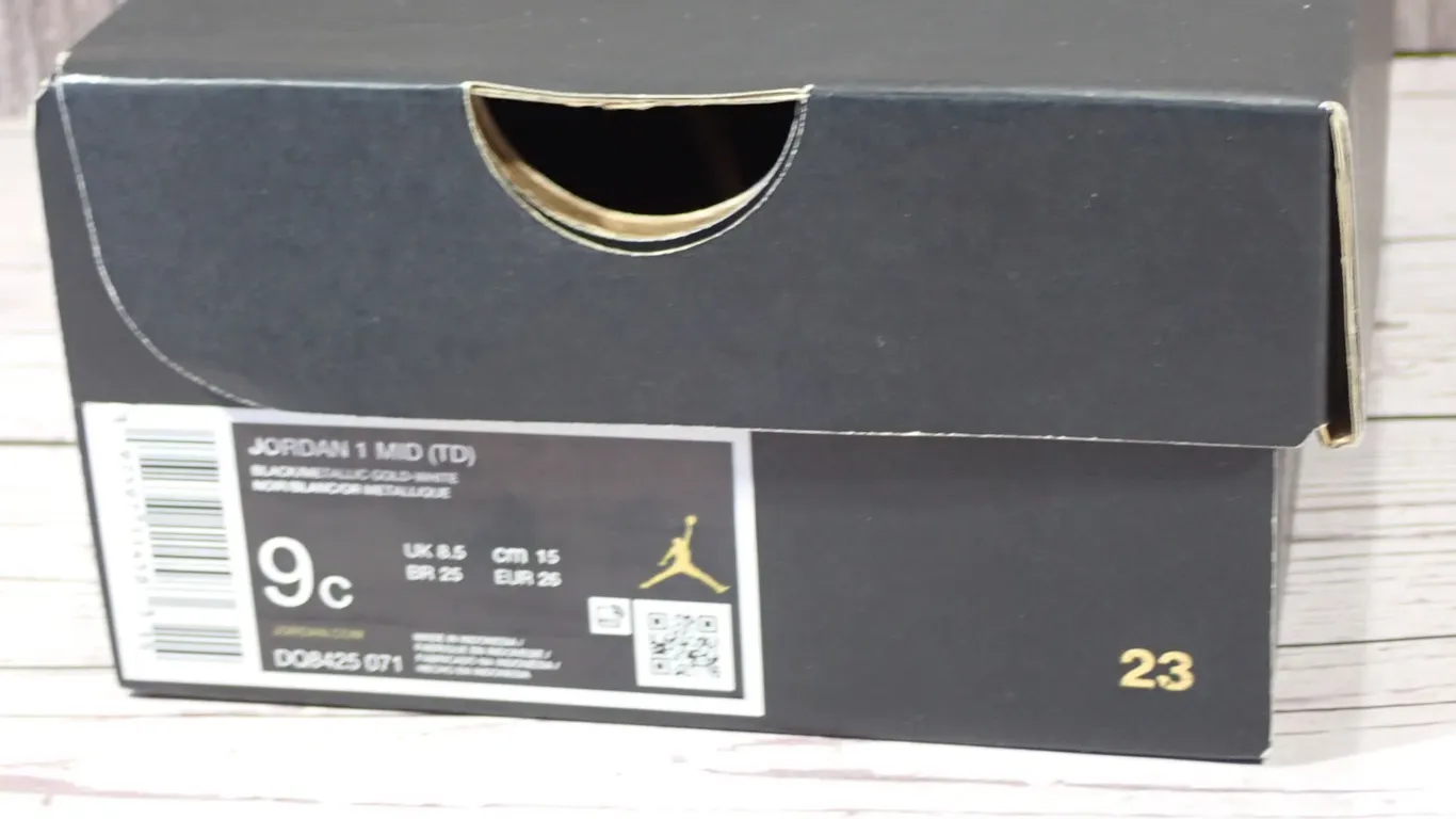 Air Jordan 1 Mid TD Black Metallic Gold White Toddler Sneakers Size 9C