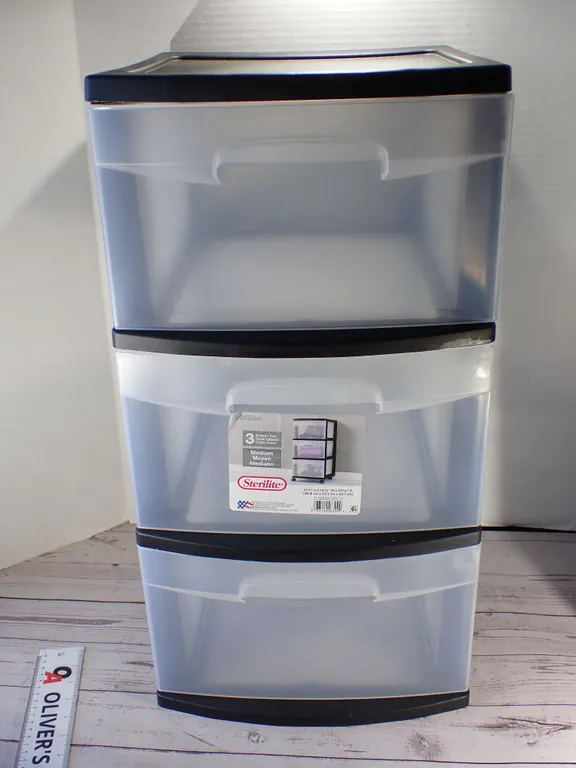 Sterilite Medium 3 Drawer Plastic Storage Organizer Cart - Black Frame