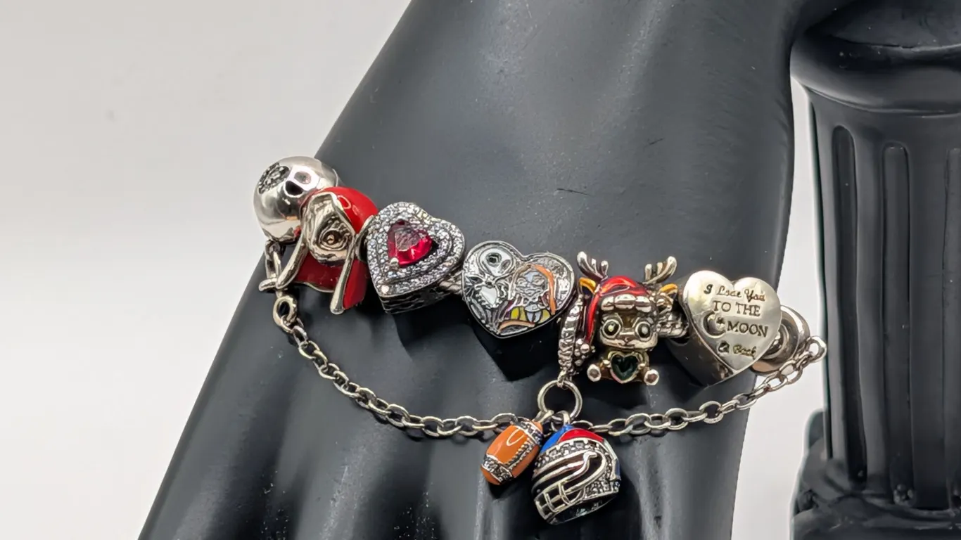 Gnoce Sterling Silver Nightmare Before Christmas Style Charm Bracelet