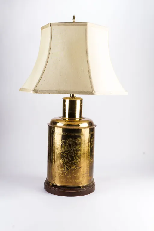Vintage Chinoiserie Brass Tea Canister Table Lamp