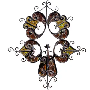 Vintage Wrought Iron Mosaic Glass Wall Sconce