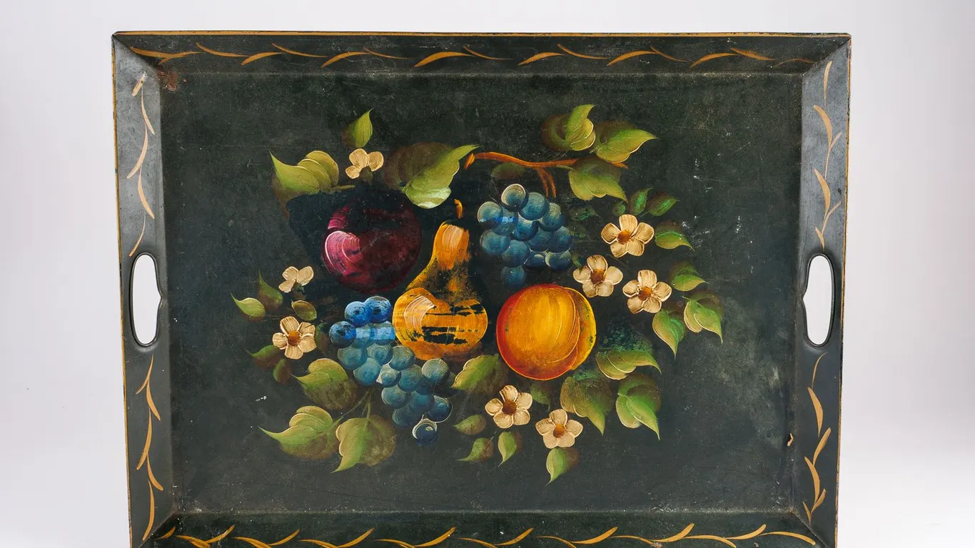 Vintage Hand Painted Metal Toleware Tray