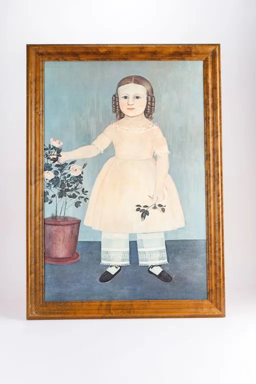 Pair of Decorative Prints on Canvas - "Young Girl with Flowers" and "Young Boy with Dog" by Samuel M
