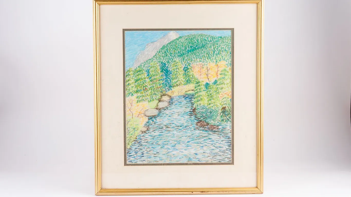 Original Pastel Drawing of a Mountain Landscape