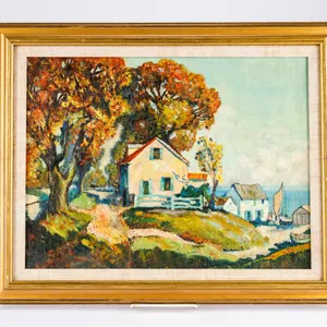 Vintage Oil on Canvas Painting of a Coastal Home - Signed "A. Kline"