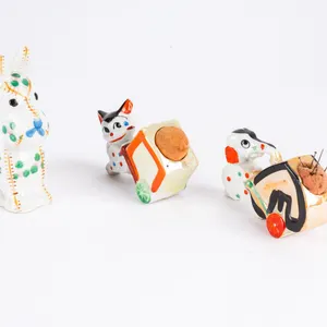 Grouping of Three Vintage Ceramic Polka-Dot Figurines!  A Dog, & Two Pin Cushions!