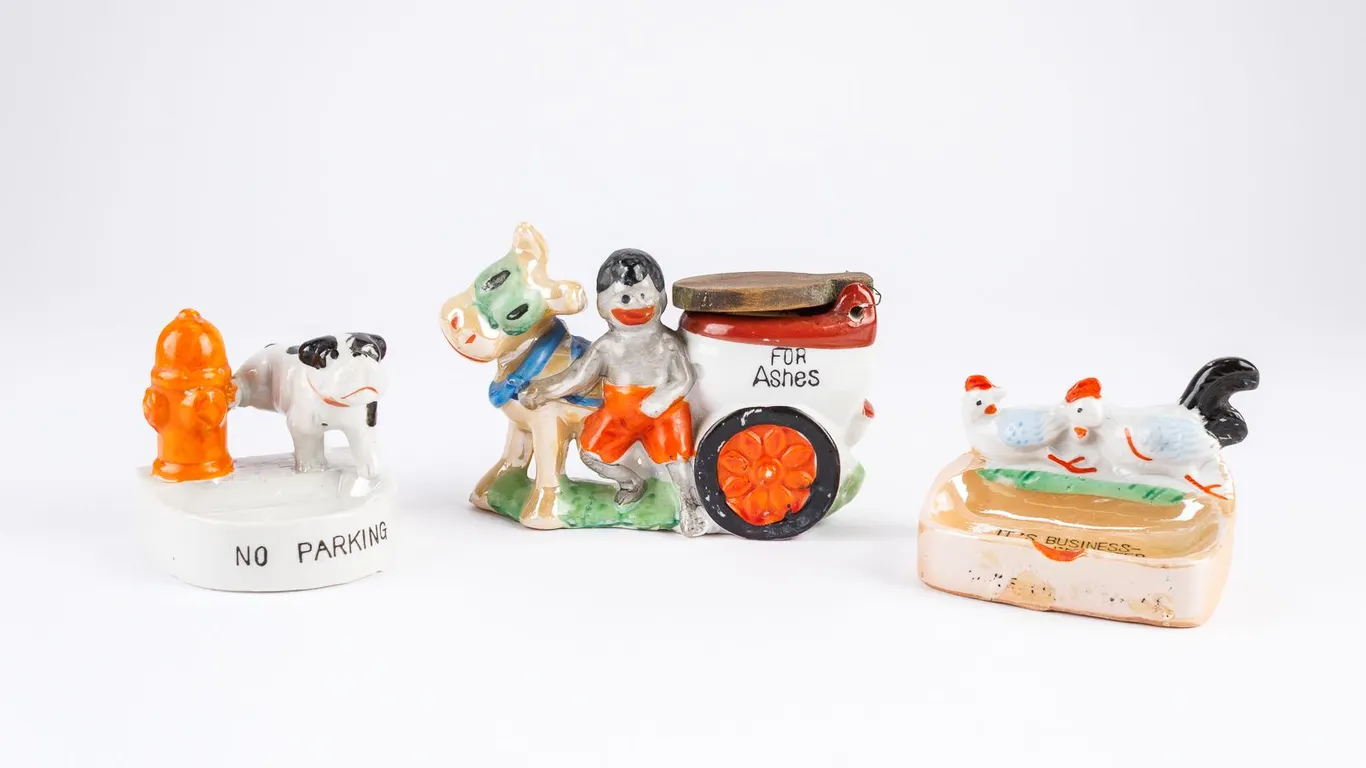 A Grouping of Vintage Unique Lusterware Ashtrays A Dog, Chickens and A Do