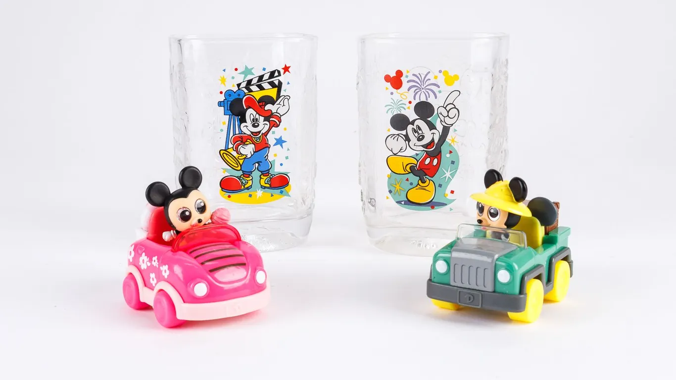 Pair of Vintage 2000 Disney Celebration Glasses & Two Disney Doorable Fi