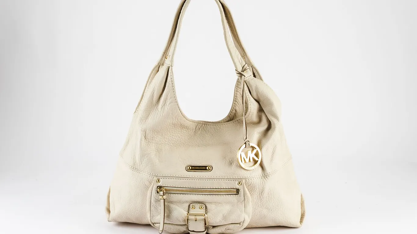 Michael Kors Cream Off-White Pebbled Leather Hobo Shoulder Bag with MK Charm