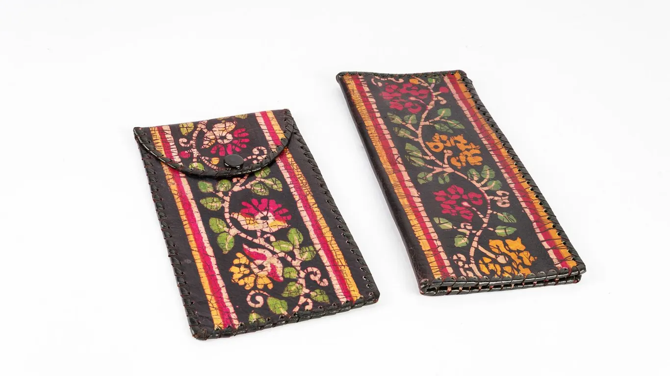 Vintage Floral Batik Stamped Leather Pouch Set