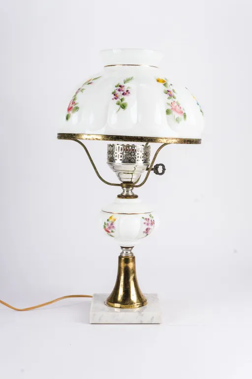 Vintage Hand-Painted Floral Milk Glass Parlor Lamp