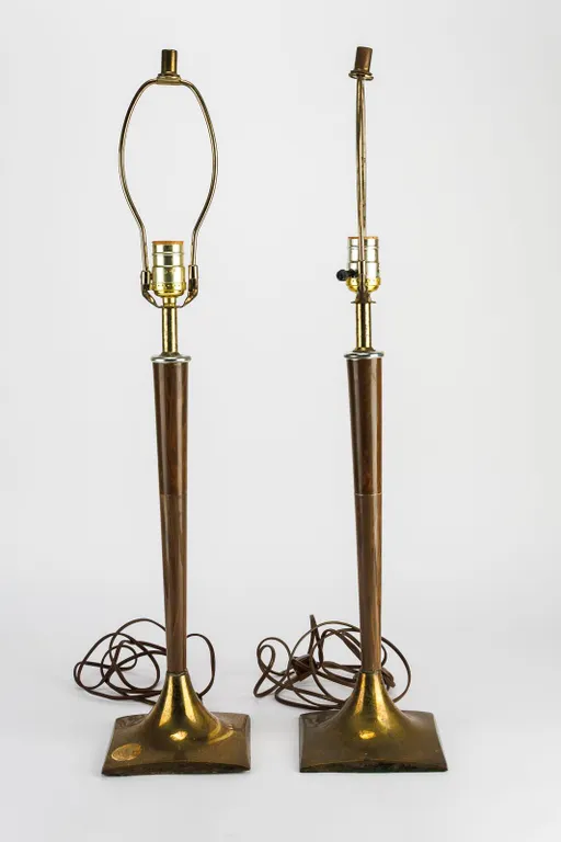 Pair of Vintage MCM Composite and Brass Table Lamps