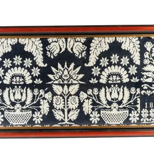 1849 Framed Antique Blue and White Coverlet