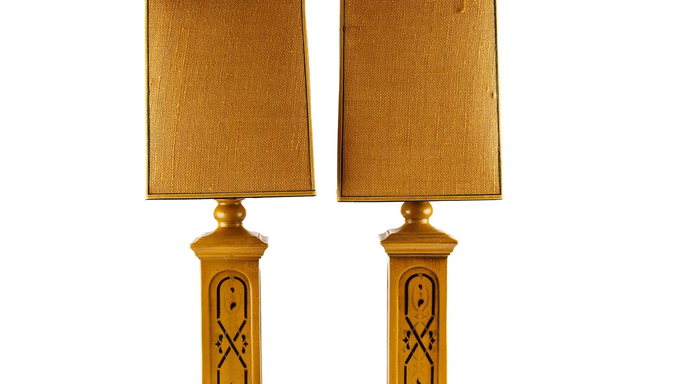 Vintage Mid-Century Hand-Painted Column Table Lamps