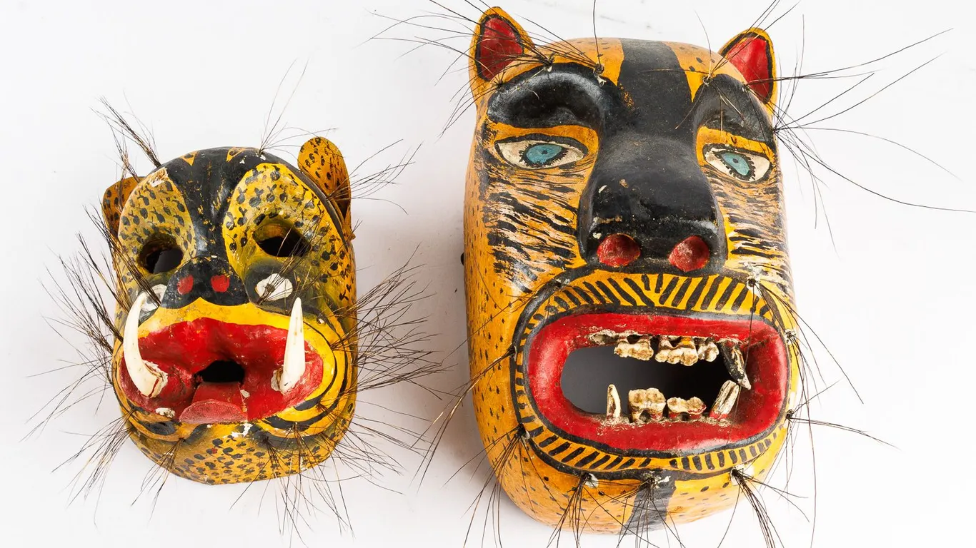 Vintage Mexican Hand-Carved Wooden Jaguar Dance Masks