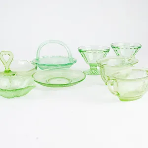 Collection of Vintage Uranium Glass Dishes