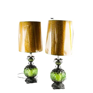 Vintage Mid-Century Gold Flocked Damask Lamp Shades