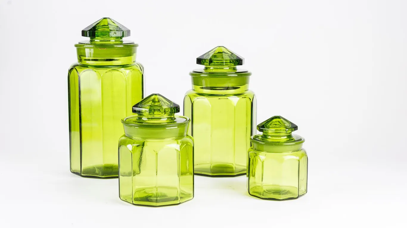 L.E. Smith Green Glass Storage Containers